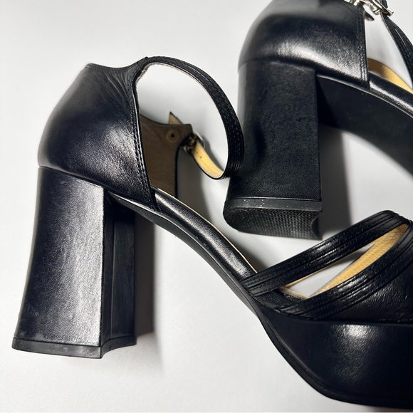 Black Leather Platform Mary Jane Pumps Chunky Block 3.5” Heel 24.5 cm /US 7- 7.5 - Picture 4 of 12